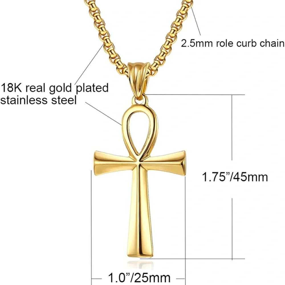 Gold Ankh Cross Pendant Necklace - Picture 2 of 3